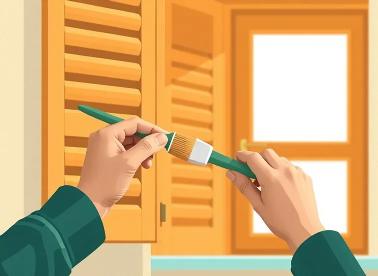 Mise en peinture au pinceau de volets et d'encadrements en bois